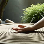 A serene Zen garden scene with a single hand clapping, visualized as an echo or ripple effect. Soft, muted colors with an emphasis on texture and light. The overall mood should be contemplative and peaceful, evoking the feeling of breaking through logical thought.